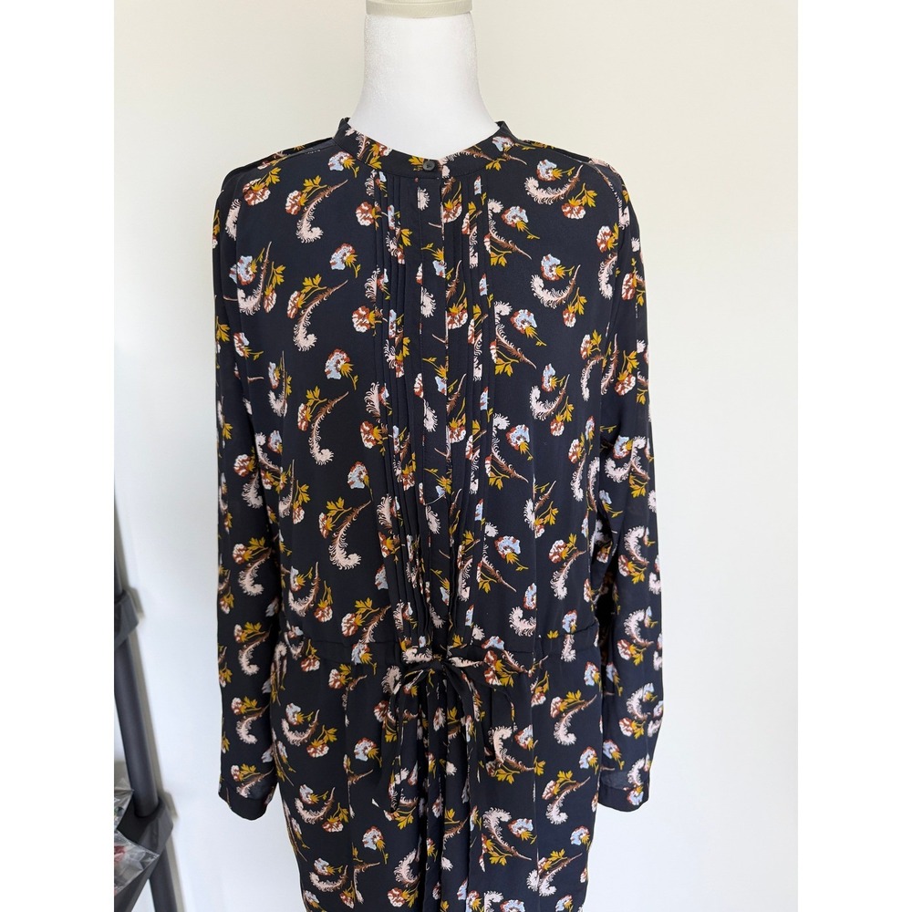 Banana Republic Navy Blue Feather Print Pintuck Shirt Dress Long Sleeve - Picture 4 of 15